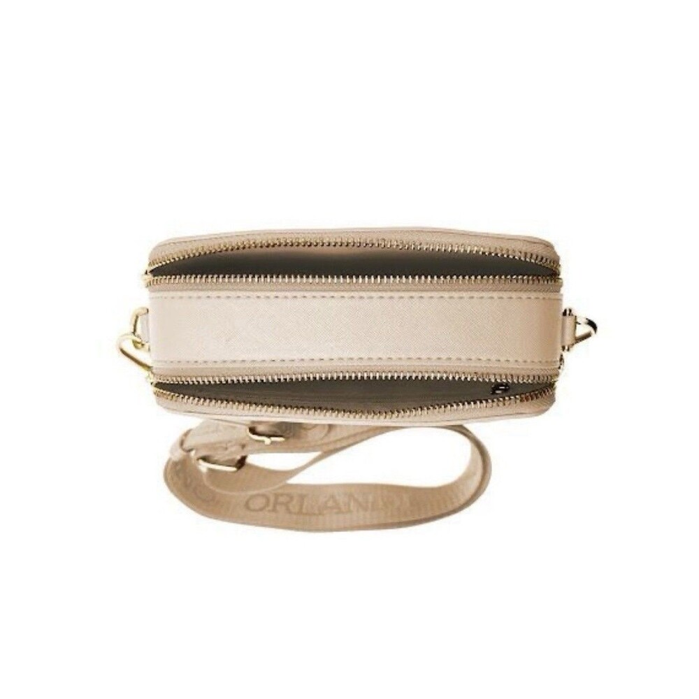 Valentino Orlandi Taupe Patent Camera Studded Bag Gold Hardware Zip Detach Strap - Picture 4 of 8